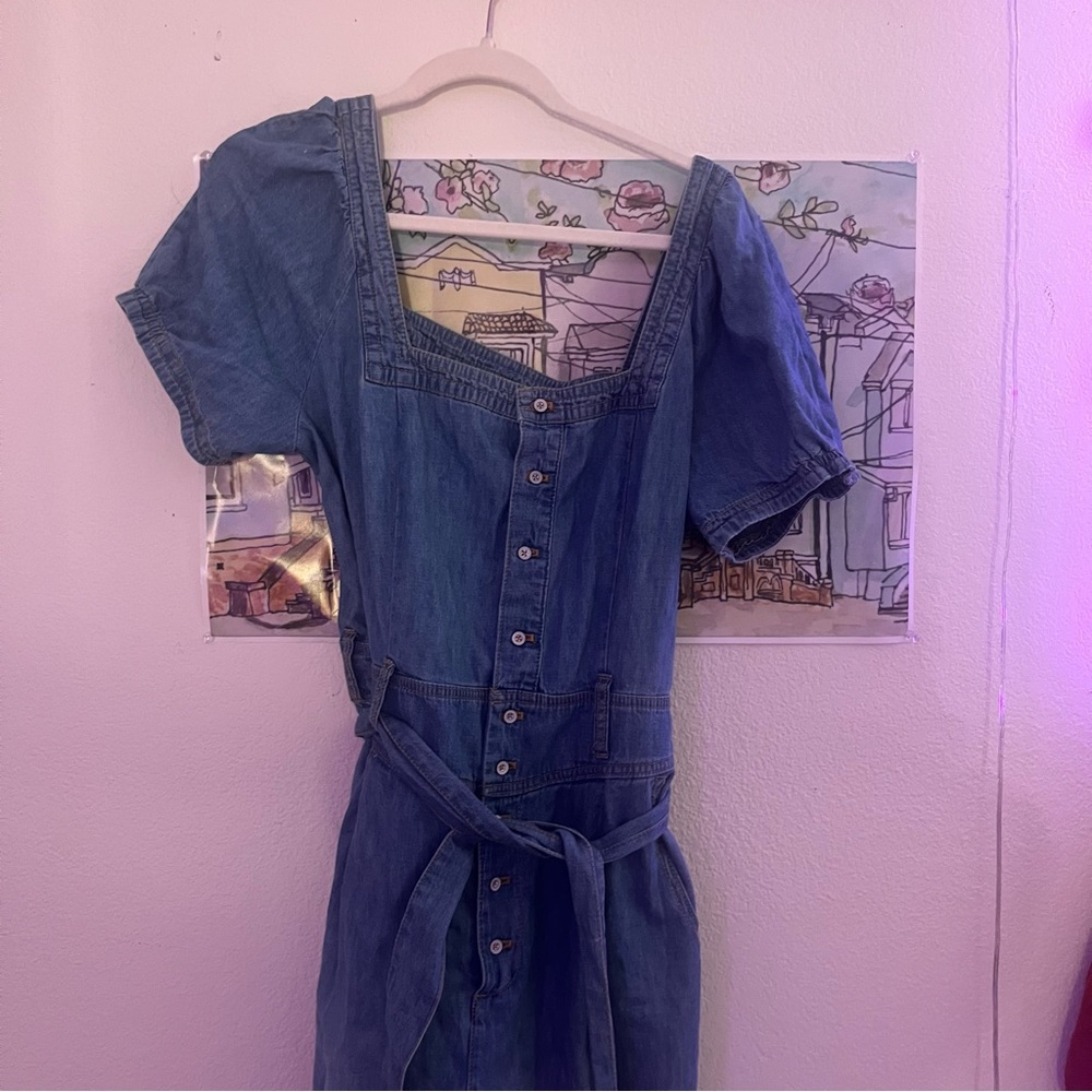 Pilcro Denim Puff Sleeve Jumpsuit - Size 14